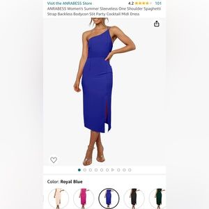 ANRABESS Women's Summer Sleeveless One Shoulder Spaghetti Strap Dress Blue Small